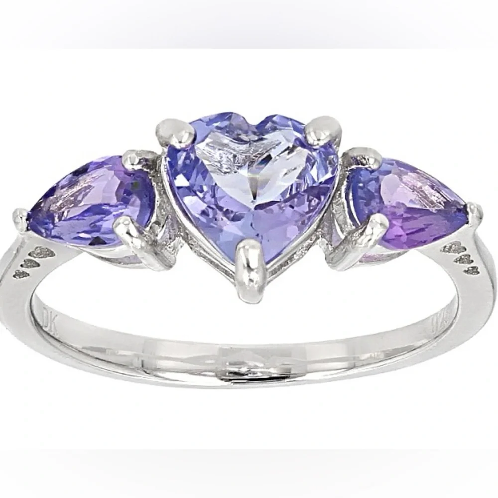 JTV Natural Purple Tanzanite Heart-Shaped Gemstone Ring Sz 6.75 - 925 - NWOT - Picture 1 of 3